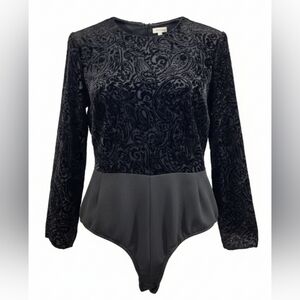 Dorothy Samuel SZ 6 Dark Romantic Black Burnout Velvet Paisley Goth Bodysuit